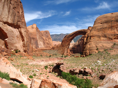 Rainbow Bridge when Lake Powell reservoir levels are very low.